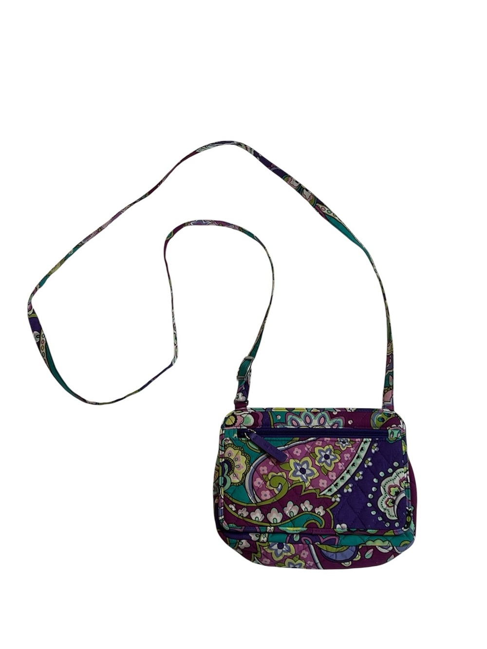 Vera Bradley Purple Paisley Quilted Crossbody with Teal & Pink Accents